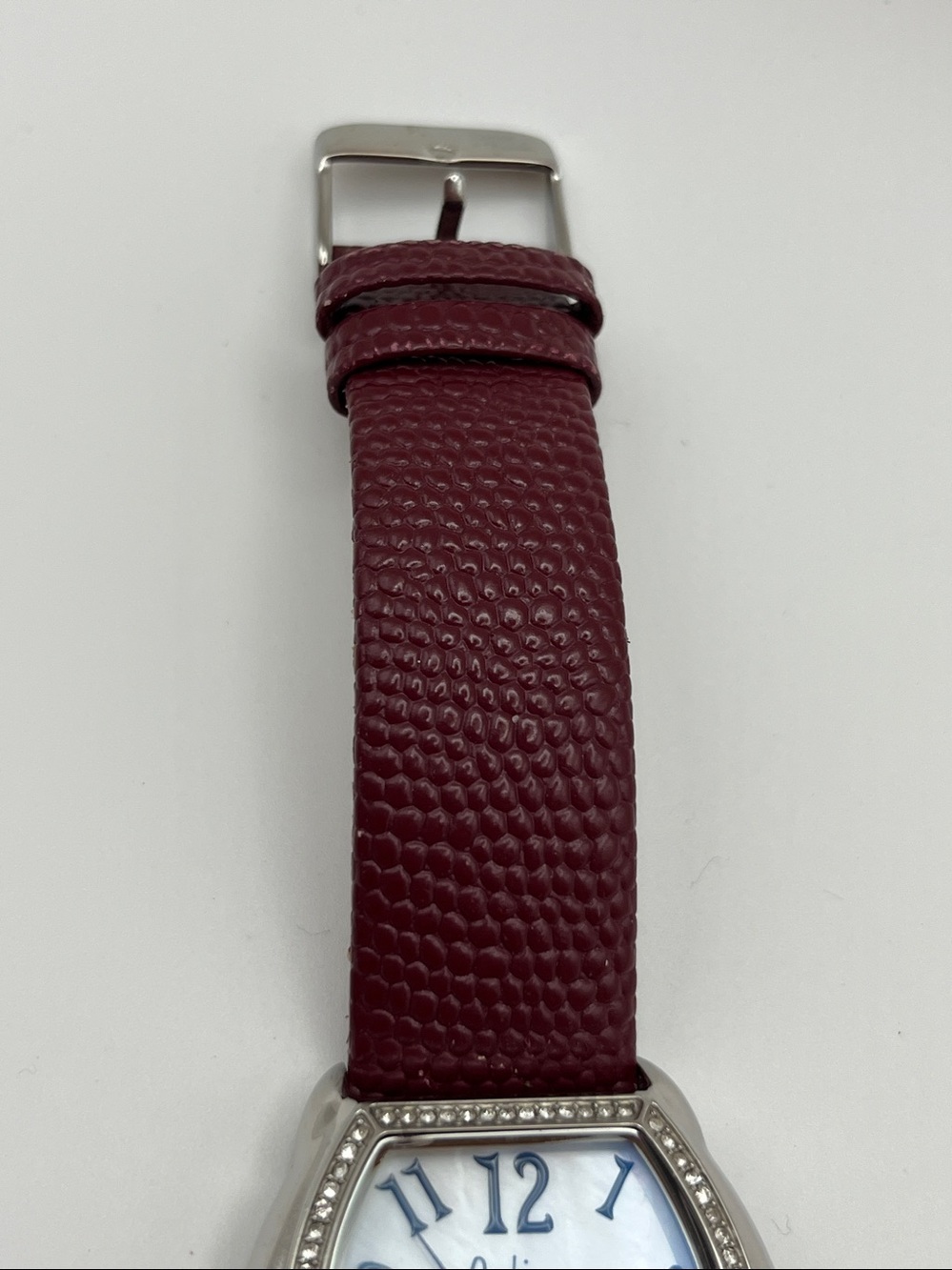 Women's Burgundy Leather Strap Crystal-Trim Watch - Picture 4 of 9